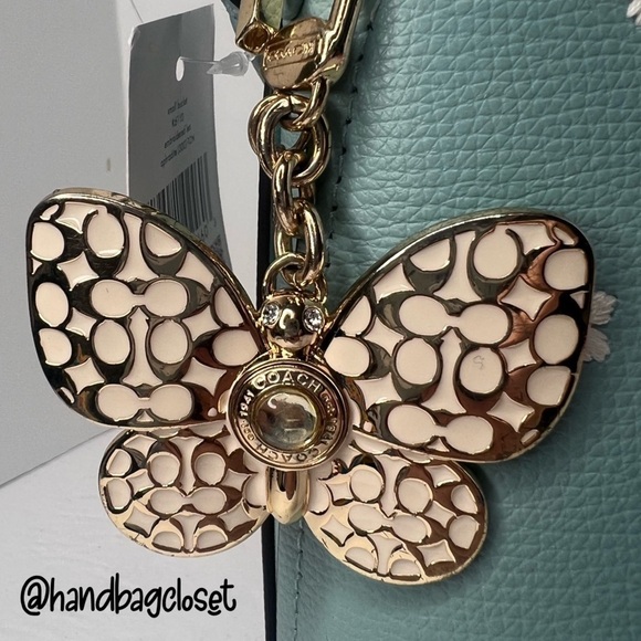 Coach Butterfly White and Gold Enamel Metal Keychain Fob Charm Rare - Picture 2 of 12